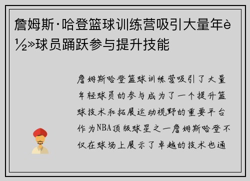 詹姆斯·哈登篮球训练营吸引大量年轻球员踊跃参与提升技能