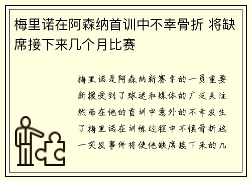 梅里诺在阿森纳首训中不幸骨折 将缺席接下来几个月比赛